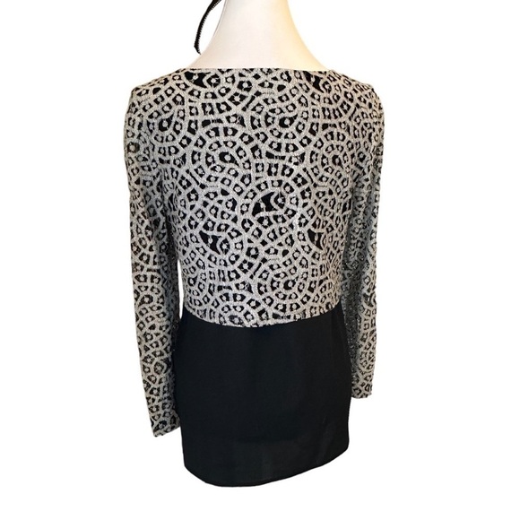 NWT Gianni Bini top Black chiffon long sleeve lace layered in Ivory Pearl Sz S - Picture 9 of 11